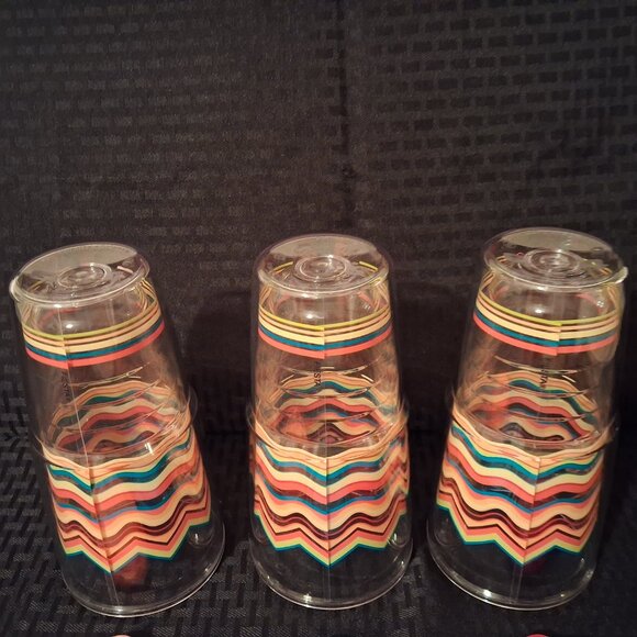 Fiestaware Striped Tumbler Glasses 24oz Red Yellow Green Turquoise w/ Lids Set 3 - Picture 9 of 9